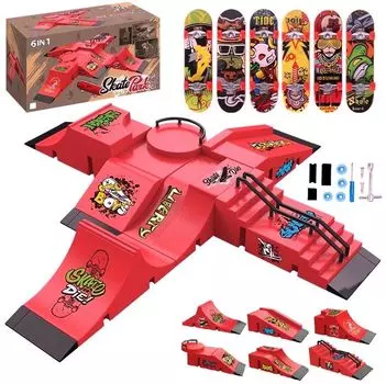 Finger Skate 6in1 Set Finger Skateboard Park Skateboard Children Free Combination 6 Skateboards Toy Present Gift Finger Skate Deck Tape Finger Finger