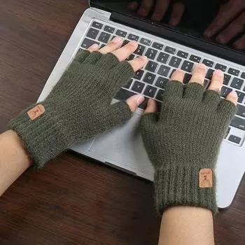 Fingerless Leather Label Female Gloves Men Wool Mittens Half-finger Gloves Knitted Cashmere Gloves
