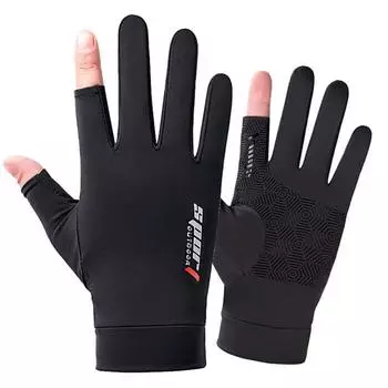 Fingertip Breathable Mesh Semi-finger Ice Silk Gloves Summer Gloves Sunscreen Gloves Anti-UV Gloves black-Two Fingers