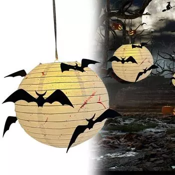 Finish Product Halloween Paper Lantern Night Lamp Black Bat Handheld Lantern Ghost Festival белый