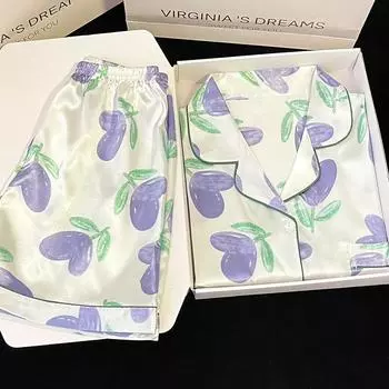 Фиолетовая абстракция мультфильм цветы женские пижамы милая леди простой стиль летняя домашняя одежда короткие женские шезлонги M