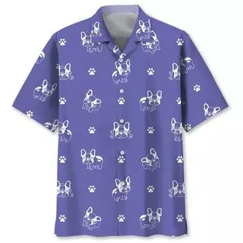 Фиолетовая гавайская рубашка с рисунком из мультфильма для мужчин и женщин, летняя 3D-печатная рубашка с короткими рукавами, уличное платье, свободная блузка с пуговицами и отворотами S