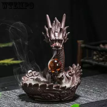 Фиолетовая глина, большой дракон, игра, жемчужный дым, обратный поток, курильница, украшение, креативная домашняя тарелка, курильница, ароматерапия