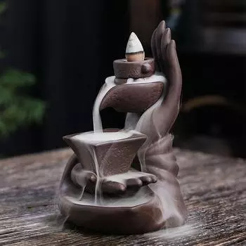 Фиолетовая глина курильница с обратным потоком, креативный дизайн каменной мельницы Будды, расслабляющее ароматерапевтическое украшение для дома и офиса
