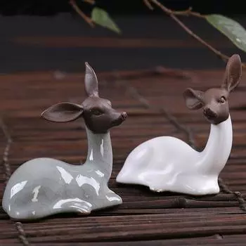 Фиолетовая глина, ледяная глазурь, чайный сервиз, керамический милый орнамент в виде оленя, фигурка животного, домашний декор для чайного домика, ремесла