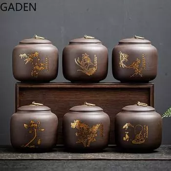 Фиолетовая глиняная чайная банка, креативный контейнер для хранения чая, аксессуары для чайной церемонии, влагостойкая большая чайная банка для пуэра