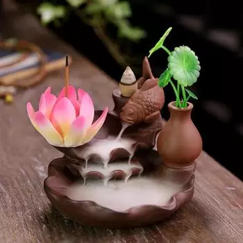 Фиолетовая глиняная рыба Лотос курильница с обратным потоком благовоний держатель для палочек для благовоний домашний декор курильница для медитации и релаксации дзен-украшение
