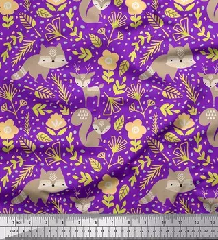 Фиолетовая хлопковая вуаль Soimoi с изображением оленей и белок, принты на ткани по метрам, 56 дюймов 42 Inch Wide - Cotton Voile фиолетовый