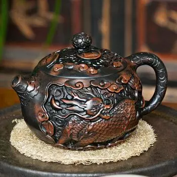 Фиолетовая керамика Винтажный чайник ручной работы Керамический резной чайник кунг-фу Одиночный чайник Наборы для приготовления чая пуэр Китайский чайник