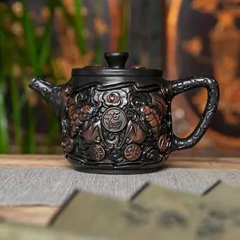 Фиолетовая керамика Винтажный чайник ручной работы Керамический резной чайник кунг-фу Одиночный чайник Наборы для приготовления чая пуэр Китайский чайник