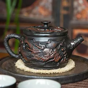Фиолетовая керамика Винтажный чайник ручной работы Керамический резной чайник кунг-фу Одиночный чайник Наборы для приготовления чая пуэр Китайский чайник