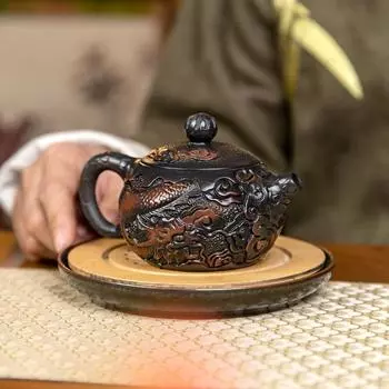 Фиолетовая керамика Винтажный чайник ручной работы Керамический резной чайник кунг-фу Одиночный чайник Наборы для приготовления чая пуэр Китайский чайник