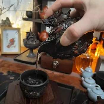 Фиолетовая керамика Винтажный чайник ручной работы Керамический резной чайник кунг-фу Одиночный чайник Наборы для приготовления чая пуэр Китайский чайник