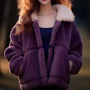 Фиолетовая контрастная куртка из овечьей шерсти, женская утепленная куртка из флиса на осень и зиму в стиле знаменитостей S [80-50kg]