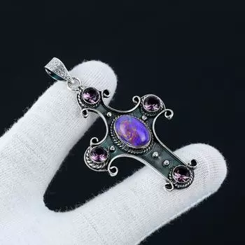 Фиолетовая медная бирюза, розовый аметист, драгоценный камень, серебро 925 пробы ручной работы, фиолетовая медная бирюза, ожерелье, ювелирные изделия, драгоценный камень, подарок для нее 2.55 фиолетовый