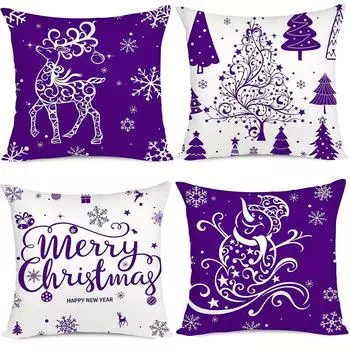 Фиолетовая наволочка с рождественской тематикой для украшения дома, праздника, вечеринки, подходит для комнаты, гостиной, дивана, наволочки 40x40cm
