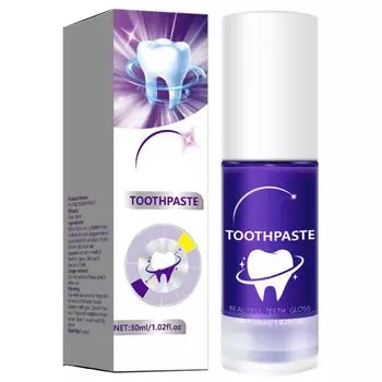 Фиолетовая отбеливающая зубная паста глубоко очищает зубы от зубного камня и пятен, устраняет запах изо рта, освежает дыхание 30 мл белый