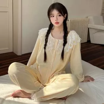 Фиолетовая пижама 2 шт. домашняя одежда женская велюровая теплая пижама повседневная домашняя одежда сексуальная кружевная отделка рубашка и брюки ночная одежда пижама костюм M