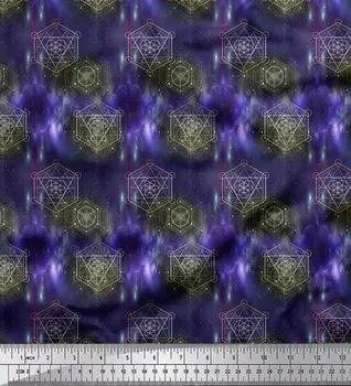 Фиолетовая поли креповая ткань Soimoi, напуганная геометрическая ткань галактики, принты по метрам, 42 дюйма 42 Inch Wide - Poly Crepe синий
