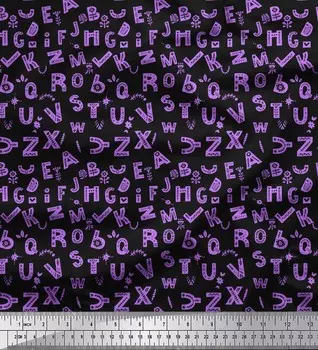 Фиолетовая полиэфирная креповая ткань Soimoi с буквенным текстовым принтом, ткань по метрам, 42 дюйма 42 Inch Wide - Poly Crepe фиолетовый
