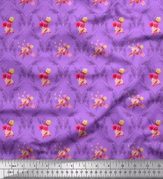 Фиолетовая полиэфирная креповая ткань Soimoi с цветами и листьями, акварельный принт, ткань на метр, 42 дюйма 42 Inch Wide - Poly Crepe фиолетовый