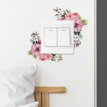 Фиолетовая роза зеленый лист переключатель наклеен спальня гостиная стена украшение наклейка на стену 18*14CM/fun-kg35