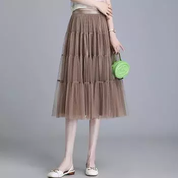 Фиолетовая юбка 2024 года с сетчатой юбкой-плиссе с обеих сторон, женская летняя черная юбка-солнце средней и длинной длины с надписью A-word One size