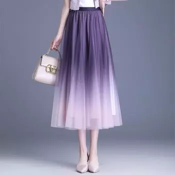 Фиолетовая юбка-плиссе с обеих сторон Женская летняя юбка-маятник из сетки Однотонная длинная юбка A word Женская юбка-драпировка 2024 One Size