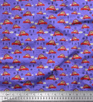 Фиолетовая вискоза Soimoi Ткань с мультяшным принтом «Машина и сова» в ярдах, 42 дюйма 42 Inch Wide - Viscose Chiffon средний фиолетовый