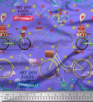 Фиолетовая вискозная ткань Soimoi с текстом | Ткань с цветочным принтом и принтом для перевозки велосипедов, 1 ярд, 42 дюйма 42 Inch Wide - Viscose Chiffon средний фиолетовый