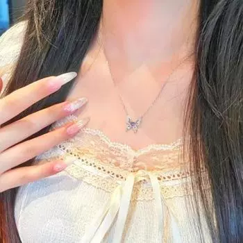 Фиолетовое ожерелье с бабочкой из циркония Love, милая подвеска, подвеска, эстетическая цепочка на ключицу для женщин и девочек, ювелирные изделия для вечеринок, подарки onesize