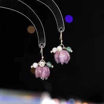 Фиолетовые цветочные серьги жемчужные серьги женские 2024 новые иностранный стиль легкие роскошные серьги-гвоздики нишевый дизайн высококачественные серьги фиолетовый