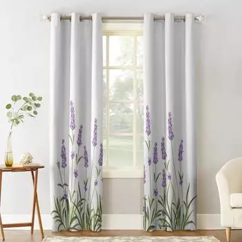 Фиолетовые цветы лаванды, оконные занавески для гостиной, спальни, домашний декор, кухня, оконные шторы 135W x 60H(cm)