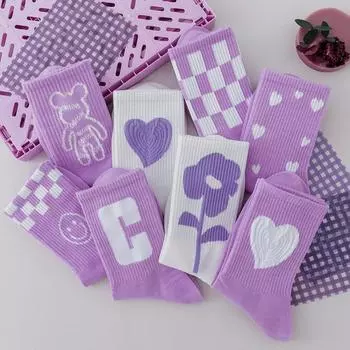 Фиолетовые хлопковые носки, модные спортивные носки с героями мультфильмов, весенние и летние носки