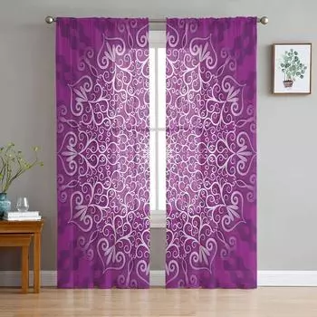 Фиолетовые круглые цветы тюлевые занавески для гостиной, спальни, современные прозрачные шторы, декоративная обработка окон 135W x 114H(cm)