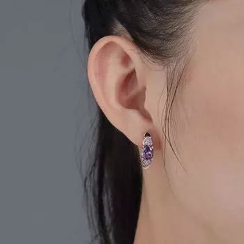 Фиолетовые овальные серьги с цирконом в форме сердца для женщин, серьги-клипсы из розового золота