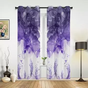 Фиолетовые перья акварельные шторы для спальни гостиной шторы кухни детской комнаты занавески на окна современный домашний декор 135W x 60H(cm) x1