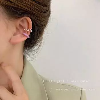 Фиолетовые серьги-клипсы в форме буквы С для женщин - Летняя коллекция 2025 г., прокол не требуется Asymmetric Chain Ear Cuff фиолетовый