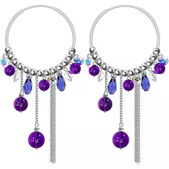 Фиолетовые серьги-кольца ручной работы из стерлингового серебра 925 пробы, висячие серьги в стиле бохо с несколькими драгоценными камнями A pair of earrings