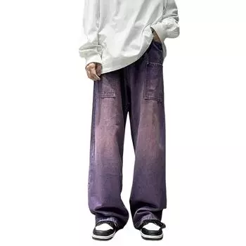 Фиолетовые широкие джинсы для мужчин, модные джинсовые брюки в стиле хип-хоп, винтажные повседневные брюки, уличная одежда, мужские брюки большого размера, одежда Y2K S фиолетовый