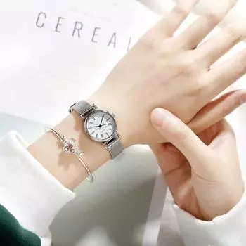 Фиолетовые женские простые металлические наручные часы