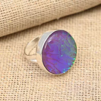 Фиолетовый австралийский тройной опал, драгоценный камень, кольцо из стерлингового серебра 925 пробы, удивительные ювелирные изделия ручной работы 4 фиолетовый