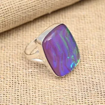 Фиолетовый австралийский тройной опал, драгоценный камень, ювелирные изделия ручной работы из стерлингового серебра 925 пробы, красивое кольцо 4 фиолетовый