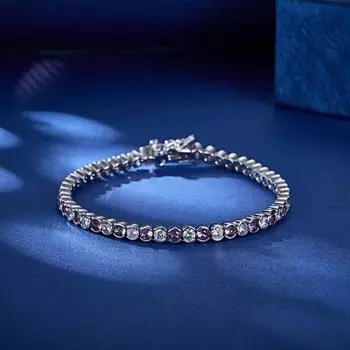 Фиолетовый Белый Круглый Цирконий Родиевое Покрытие Кубический Цирконий Теннисный Браслет Свадебные Помолвки Свадебные Украшения фиолетовый/белый