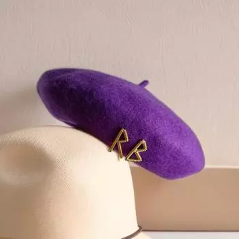 Фиолетовый берет RB из шерсти с английскими буквами, осенне-зимняя шерстяная шапка цвета конфет, женская шапка, зимняя шапка, берет M55-58cm