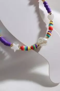 Фиолетовый браслет Fimo с подвеской из бисера и жемчуга