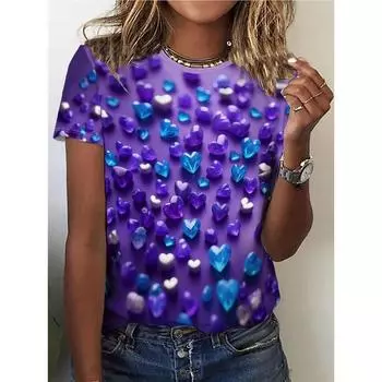 Фиолетовый бриллиант Little Love Повседневный круглый вырез с коротким рукавом Топ для весны и лета, женская одежда S