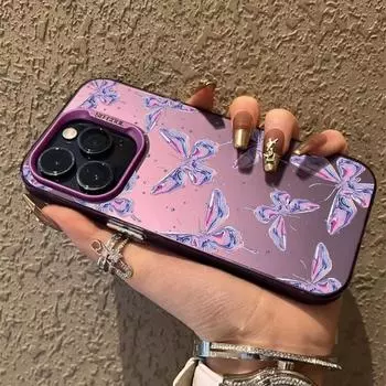 Фиолетовый чехол-бабочка для iPhone 16Pro Samsung A55 A35 S24 FE Xiaomi Redmi Note 13 Pro 14C Huawei Honor 200 противоударный чехол-бампер для телефона с защитой от царапин Samsung A54 5G
