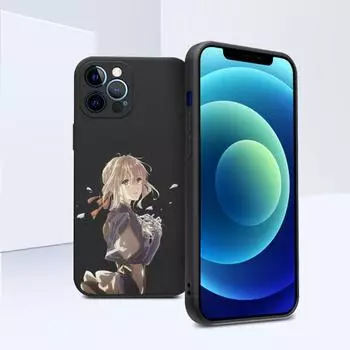 Фиолетовый чехол для телефона Evergarden для iPhone 11 12 13 Pro Max X XR XS Max 6 6S 7 8 Plus SE 2022, жидкий квадратный цветной чехол для телефона iPhone 13