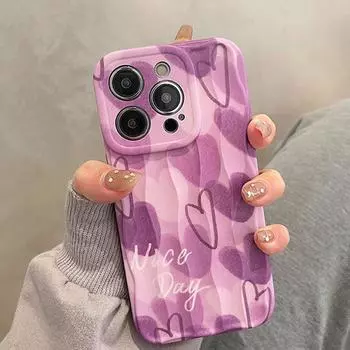 Фиолетовый чехол для телефона Love Heart Wave для Iphone 13 11 12 14 Pro Max 14 Plus, мягкий силиконовый защитный чехол-бампер For iPhone 12 Pro